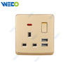 S1 Series 13A Switched Socket with LED Light Ring+2USB 250V Light Electric Wall Switch Socket 86*146cm PC Material with Chrome Frame Home Switches
