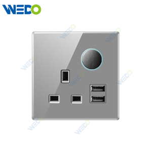S6 Series 13A Switched Socket with LED Light Ring+2USB 250V Light Electric Wall Switch Socket Tempered Glass Material Modern Sockets