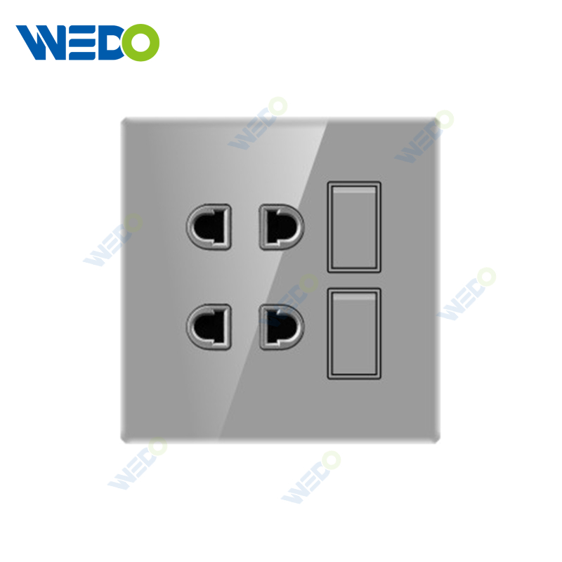 ULTRA THIN 1Gang 1way Switch and 2Pin Socket Glass and Acrylic 16A 220V Different Color Different Style Fashion Design Wall Switch 