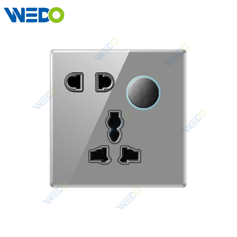 S6 Series 5pin MF Switched Socket with LED Light Ring 250V Light Electric Wall Switch Socket Tempered Glass Material Modern Sockets