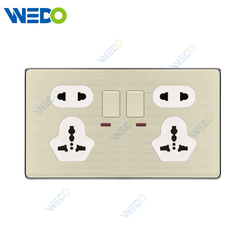 C90 Wenzhou Factory New Design Acrylic Home Lighting Electrical Wall Switches PC Material Cover with IEC Report SASO 2*5pin MF Switched Socket with Neon