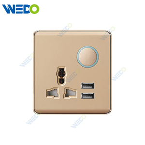 K2-P Series 13A MF Switched Socket with LED Light Ring+2USB 250V Light Electric Wall Switch Socket 86*86cm PC Material with Chrome Frame Home Switches Twist Pattern