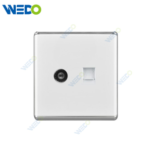 S2-W Home TEL+TV / Computer +TV Socket 16A 250V Light Electric Wall Switch Socket 86*86cm PC Material with Chrome Frame