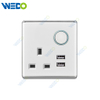 S2-W Home Switches 13A Switched Socket with Light Ring+2USB 250V Light Electric Wall Switch Socket 86*86cm PC Material with Chrome Frame