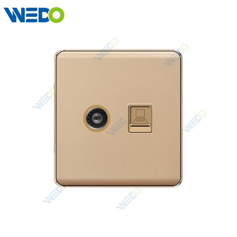 K2-P Series TEL +TV / Computer + TV 250V Light Electric Wall Switch Socket 86*86cm PC Material with Chrome Frame Home Switches Twist Pattern