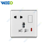 S2-W Home Switches 5 PIN Switched Socket with LED Light Ring 250V Light Electric Wall Switch Socket PC Material with Chrome Frame