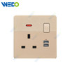 D1 Light Switch Simple Electric, Wall Switch Light 13A Switched Socket With Neon +2USB Wall Switch PC Material Cover with IEC Report SASO