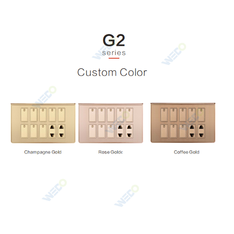 Multi Function 8 Gang Pakistan Standard Wall Switch Socket With Gold PC