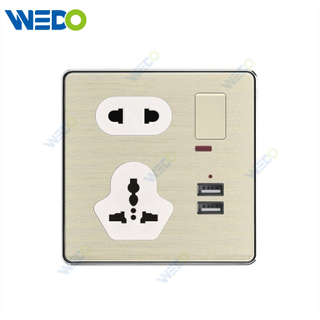C90 Wenzhou Factory New Design Acrylic Home Lighting Electrical Wall Switches PC Material Cover with IEC Report SASO 5 Pin MF Switched Socket with Neon+ USB
