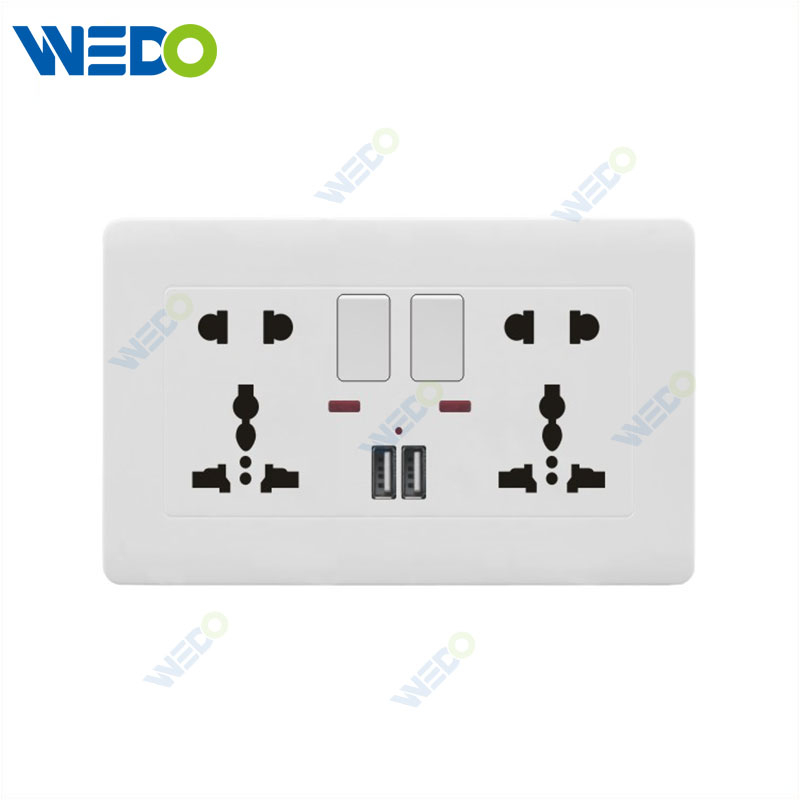 C50 Home Switches Double 5PIN MF Switched Socket+2USB/Double 5PIN MF Switched Socket with Neon+2USB White/gold/silver/brush Gold/wood/brush Silver