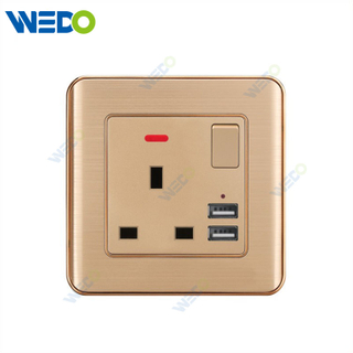 C32 Aluminium New Design Customized Factory Pc Wall Switch And Socket 13A Switched Socket with Neon+2USB