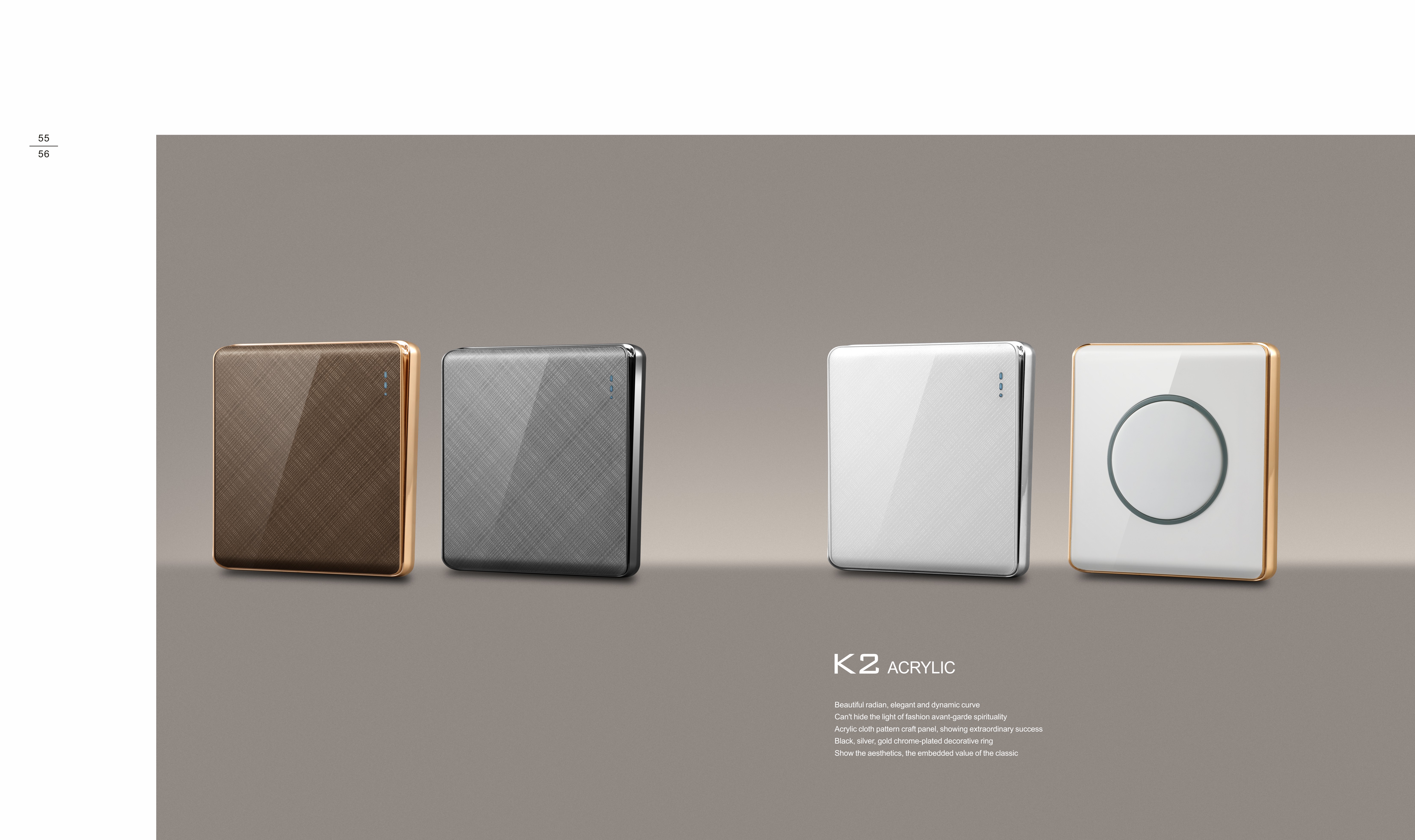 K2-b Series Double 13A MF Switched Socket with LED Light Ring +2USB 250V Light Electric Wall Switch Socket 86*86cm PC Material with Chrome Frame Home Switches