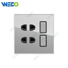 D90 Series 2 Gang 2pin Socket with 2 Gang Switch 250V Light Electric Wall Switch Socket Glass Plate+PC Bottom Material Modern Sockets
