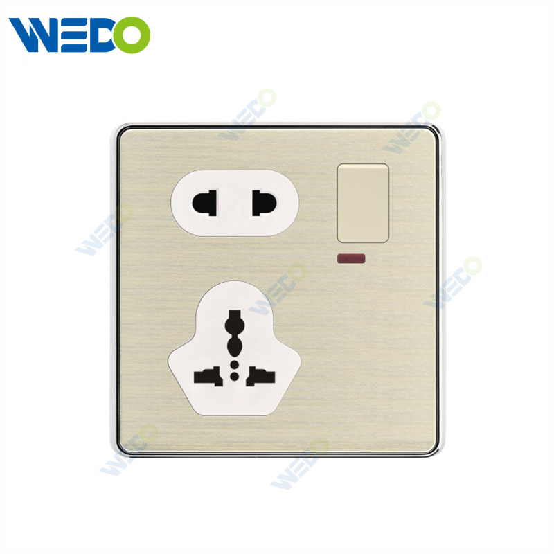 C90 Wenzhou Factory New Design Acrylic Home Lighting Electrical Wall Switches PC Material Cover with IEC Report SASO 5 Pin MF Switched Socket with Neon