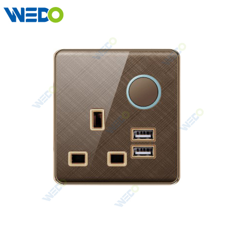 K2-b Series 13A Switched Socket with LED Light Ring+2USB 250V Light Electric Wall Switch Socket 86*86cm PC Material with Chrome Frame Home Switches