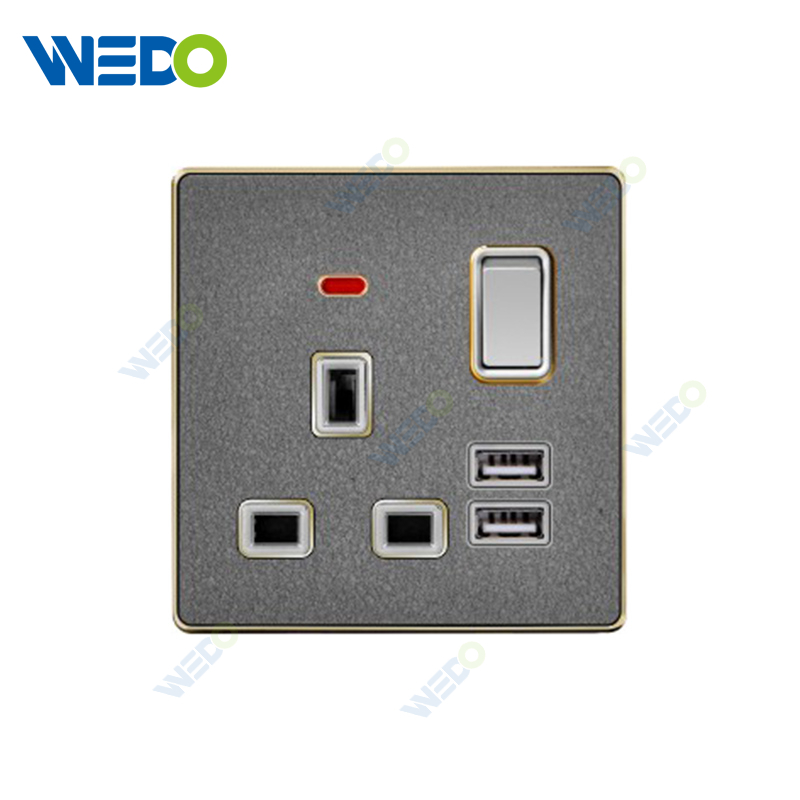 ULTRA THIN 13A Switch Socket +2USB w/without neon Acrylic / Leather Different Color Different Style Fashion Design Wall Switch 