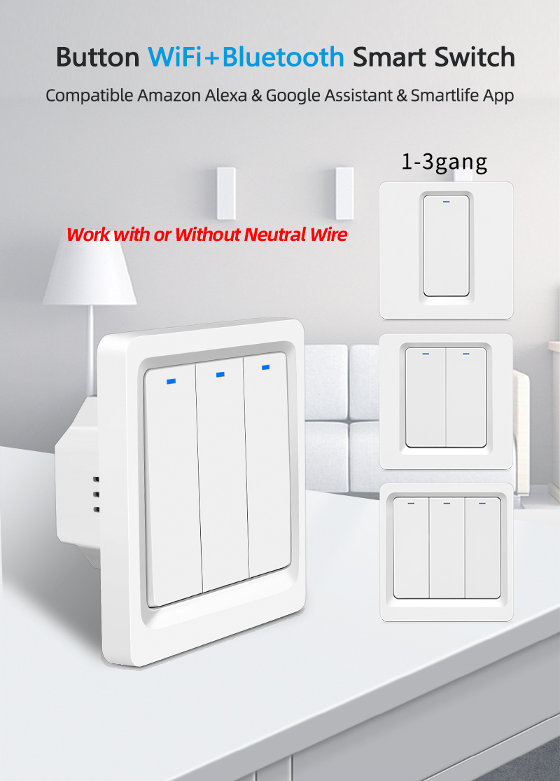 Bluetooth Connection Voice Control Wifi Push-bottom Smart Switch
